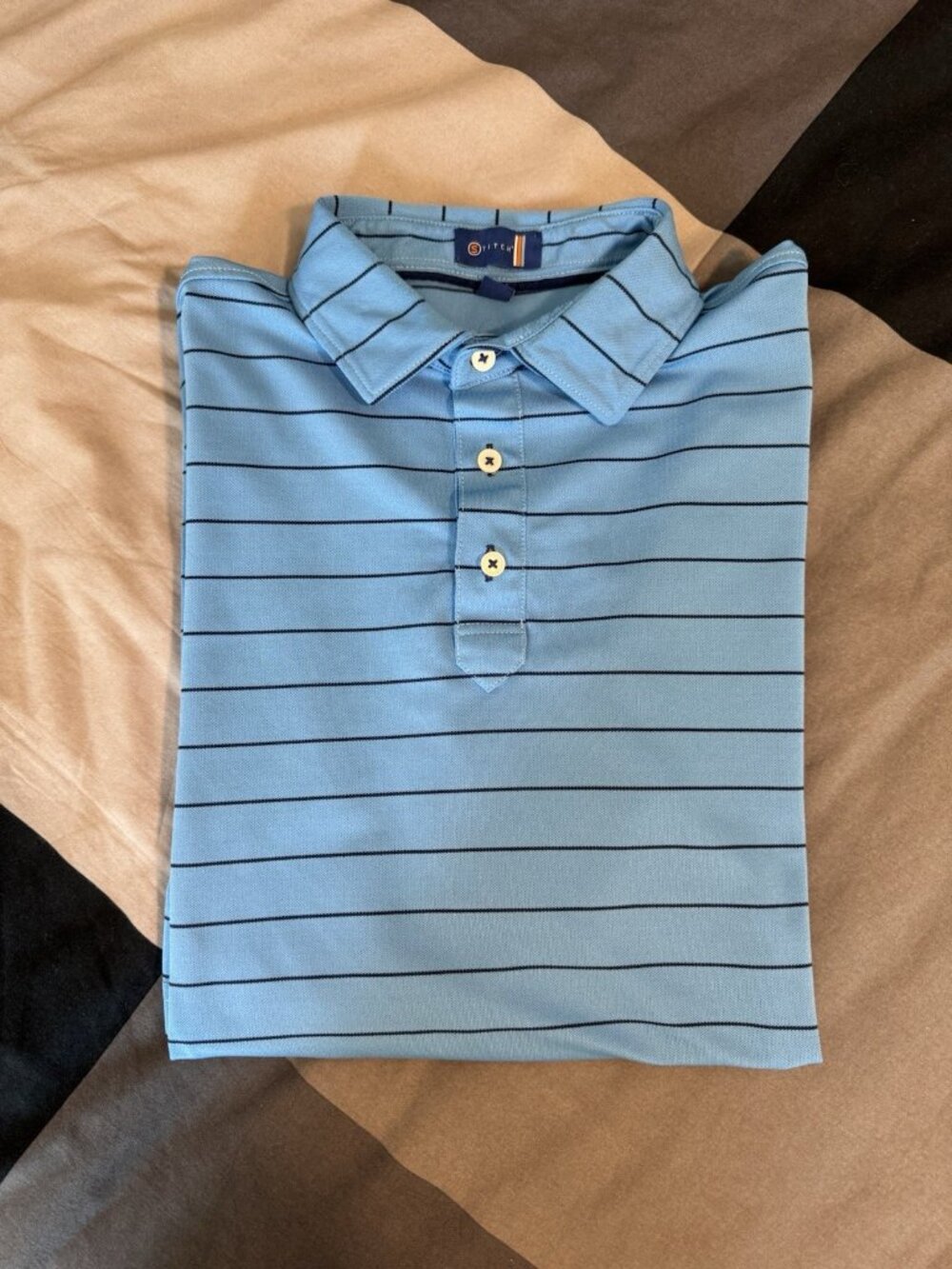 Stitch Golf Polo Men's M Blue Stripe Ridglea CC Logo